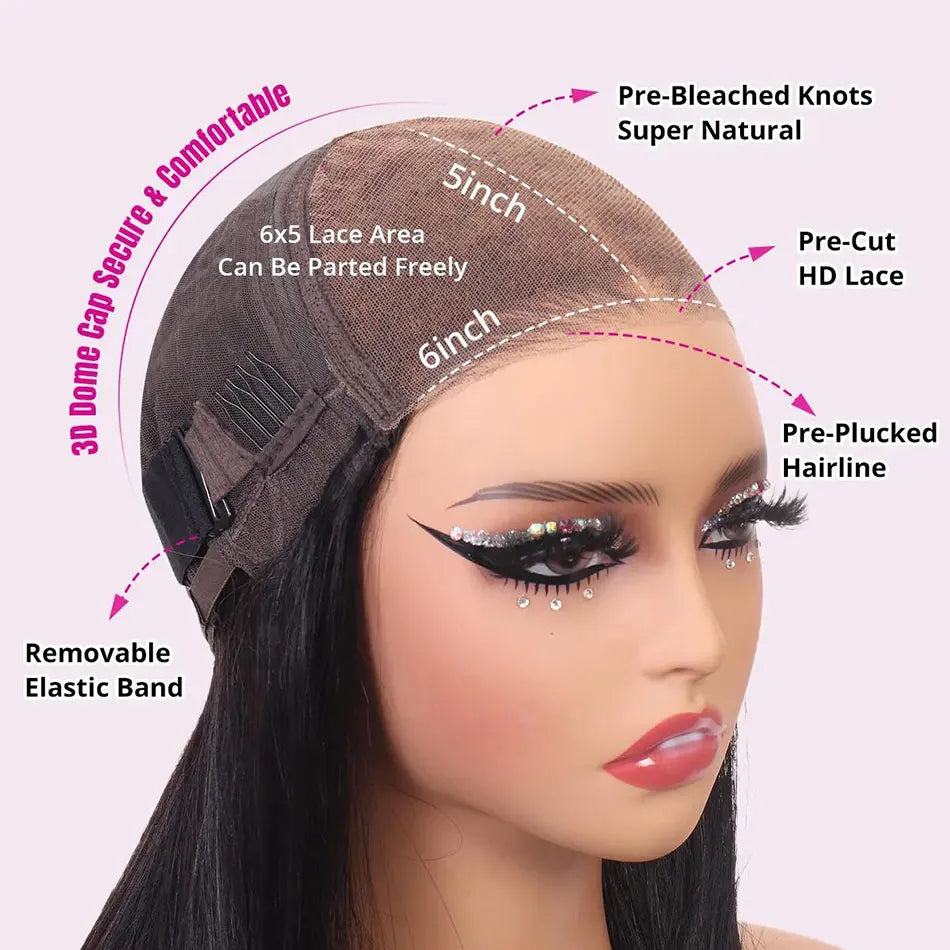 Wear&Go Water Wave Glueless Wig Human Hair Wet and Wavy Lace Front Wig 200 250 Density 6X5 Pre Cut HD Lace Closure Wig